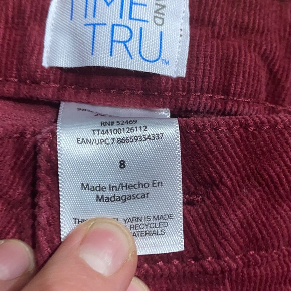 Time & Tru Corduroy Blue Jeans Burgundy - Picture 2 of 3